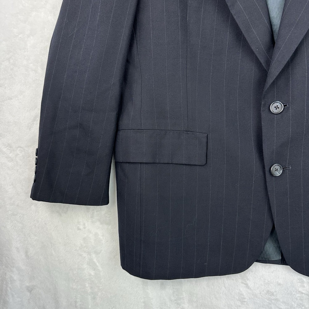 Hart Schaffner & Marx Mens 44R Black Pinstripe Wool Dress Suit Jacket 2 Btn EUC - Picture 14 of 15
